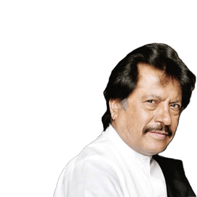 Attaullah Khan, wearing a white shirt, Smiling.