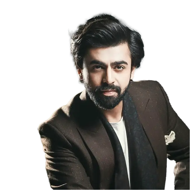 Farhan Saeed wearing a brown suit and scarf.