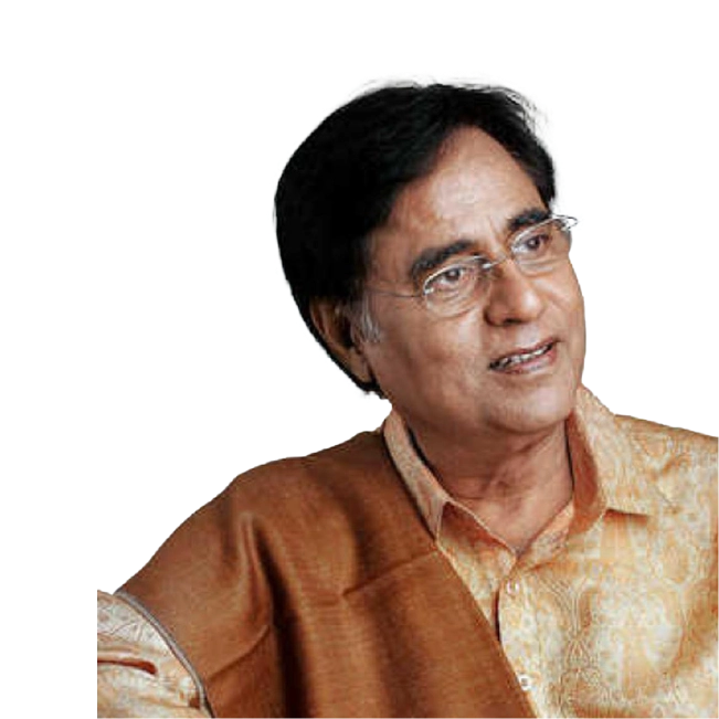 Jagjit Singh wearing glasses and a beige outfit with a shawl.