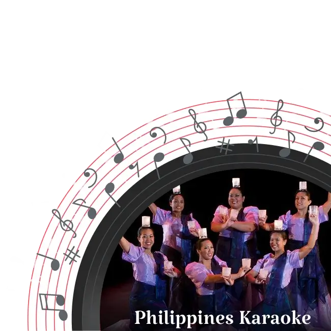 Group of women in traditional Philippines attire performing a cultural dance on their heads and in their hands.