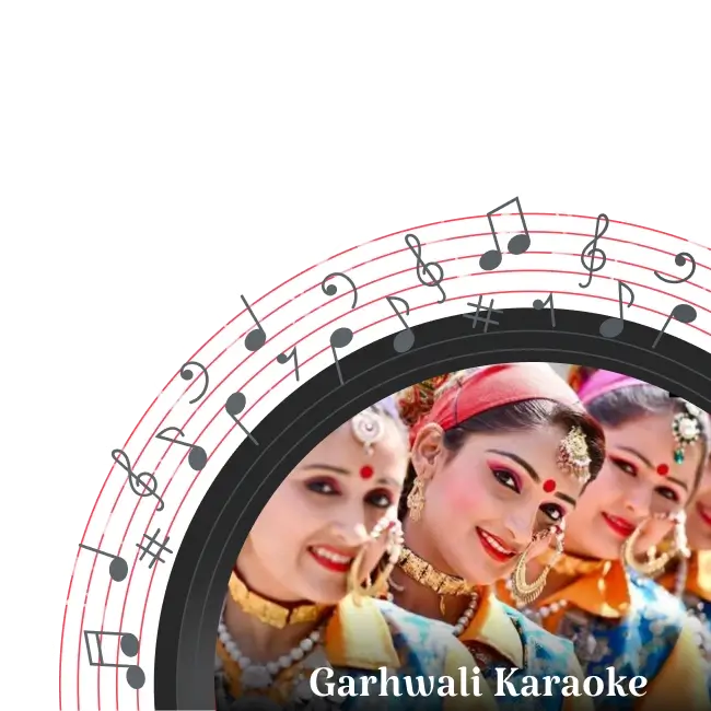 Group of women dressed in traditional Gharwali attire, adorned with jewelry and bright makeup, smiling and posing together