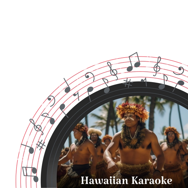 A group of men in traditional Hawaiian attire performing a dance for Hawaiian Karaoke category